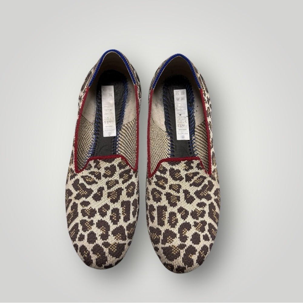 Rothy's Mocha Spot Animal Leopard Cheetah Slip On Loafer Flat Shoes Size 7.5 - Picture 2 of 8